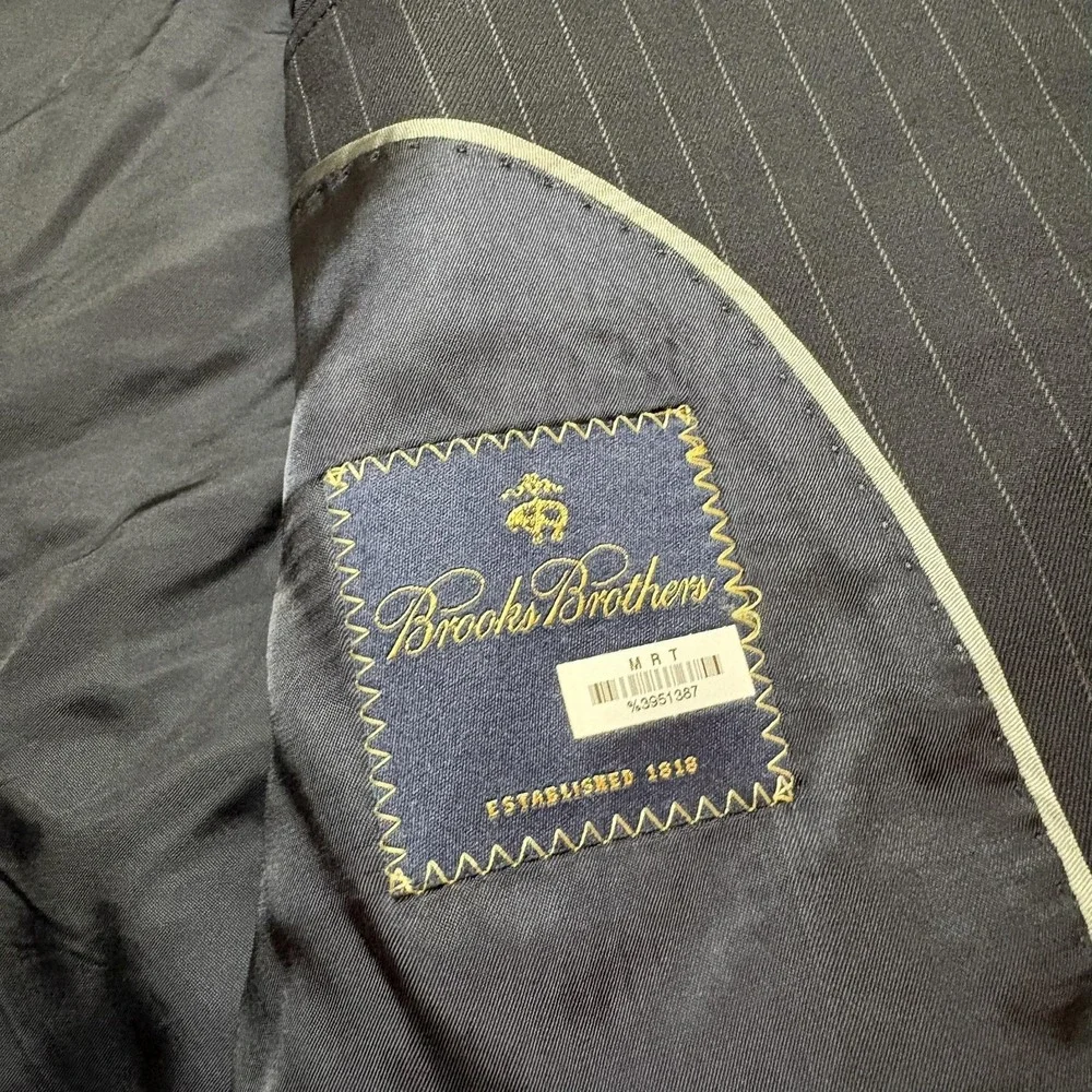 Brooks Brothers Blazer Mens 44L Blue Navy Pinstripe Wool Suit Jacket Two Button